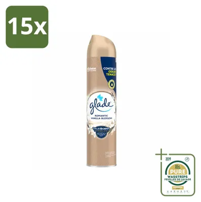 Imagen del producto de 15 aerosoles ambientadores Glade, aroma Vainilla Romántica, 300 ml, pack ahorro, 15 unidades