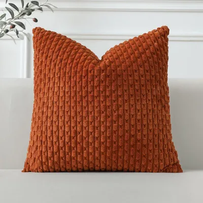 Productafbeelding van Kussensloop, corduroy, gestreept, zacht, 45x45 cm, caramelkleurig, 1 stuk