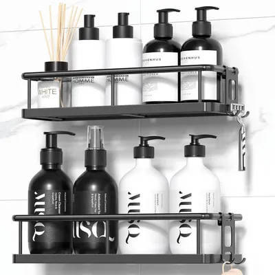 Produktbild von Duschablage, Duschregale, Duschregal, Badezimmer Organizer, Ohne Bohren, mit Abnehmbaren Haken, bis 18KG