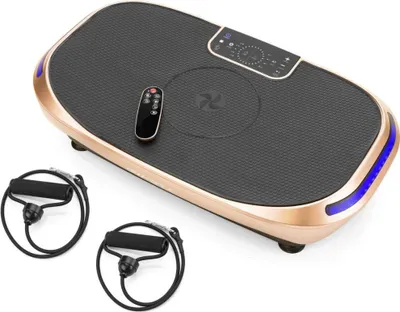 Produktbild von Gymtek® Vibrationsplatte, Vibrotrainer - bis 180 kg - 4 Ausbildungsprogramme - 2 Expanderbänder - Bluetooth, Fernbedienung, LCD, Lautsprecher