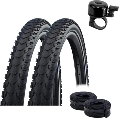 Obrázok produktu pre 2 x Schwalbe Marathon Plus Tour Performance E-25 bicyklové pneumatiky s reflexným prvkom 37-622 (28 x 1,40) + 2 Schwalbe DV17 duše vrátane bicyklového zvončeka