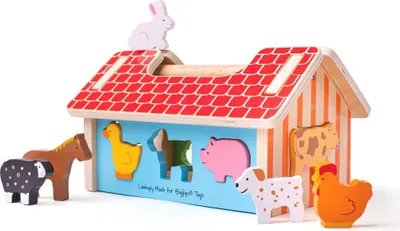 Produktbild von Bigjigs Bauernhof-Sortierer Holz-Lernspielzeug, 8 Tiere, Tragegriff, 22x14x13cm, ab 12 Monaten