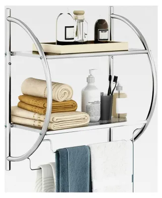 Produktbild von Wandregal für das Badezimmer, hängend mit Handtuchhaltern, Duschregal zur Wandmontage mit 2 Ablagen und 2 Handtuchhaltern, rostfrei (Silber)