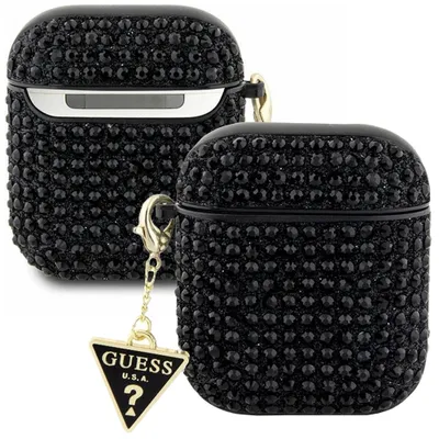 Zdjęcie produktu dla Etui Guess Gua2Hdgtpk Na Airpods 1/2 - Czarne Rhinestone Triangle Charm