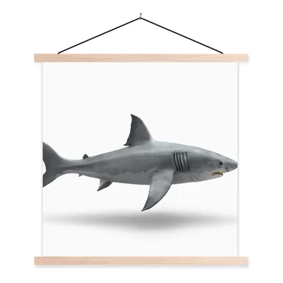 Produktbild von MuchoWow® Textilposter Hai - Meerestiere - Weiß 40x40 cm mit holzfarbenen Rahmen - Posterleiste