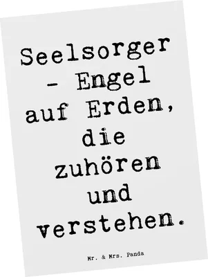 Produktbild von Mr. & Mrs. Panda Postkarte Spruch Seelsorger Engel - Weiß - Geschenk, Danke sagen, Aufmerksamkeit, Grußkarte, Hoffnung, Bedanken, Postkarten, einzelkarte, verstehen