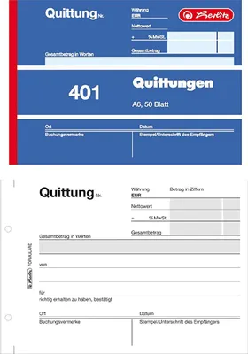 Zdjęcie produktu dla 10x HERLITZ 886606 Książka formularzowa "Paragon 401" DIN A6 50 arkuszy