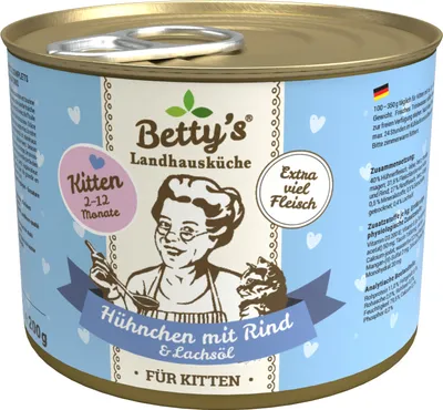Produktbild von Bettys Landhausküche 6 x 200g Kitten Hühnchen&Rind Katzenfutter