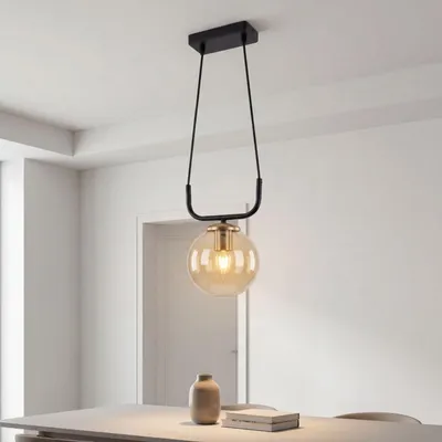 Produktbild von Hängeleuchte Metall H: max. 72 cm Schwarz Bernstein E27 Kugel Schirm Modern Pendelleuchte
