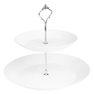 Produktbild von Glas Tortenständer 2-stöckig Weiß – Servierplatte für Kuchen, Torten, Obst & Desserts, quadratisch, dekorativ