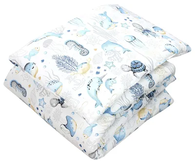 Produktbild von TupTam Kinder Gemusterte Bettdecken Set Ganzjahresdecke Bettdecke Kopfkissen Flachkissen 2tlg., Farbe: Meerestiere Blau, Größe: 135x100 cm