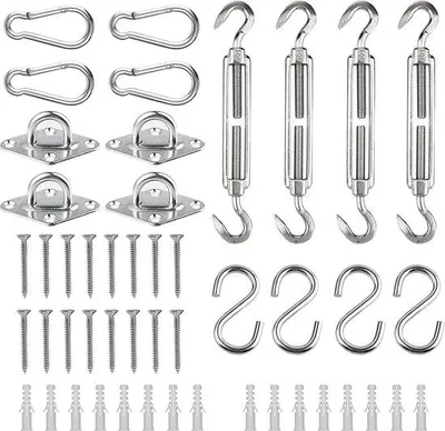 Image de Kit de fixation pour voile d'ombrage, 48 pièces, acier inoxydable, modèle robuste, mousquetons