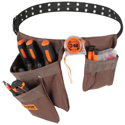 Produktbild von VEVOR Werkzeuggürtel, 13 Taschen, verstellbar von 29 Zoll bis 54 Zoll, Polyester Schwerlast Werkzeugtasche, abnehmbare Werkzeugtasche für Elektriker, Zimmermann, Handwerker, Holzarbeiter, Bauarbeiter, Rahmenbauer, Braun, 2-Teilig, Polyester