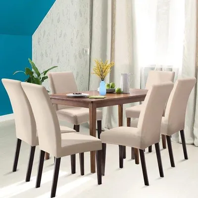 Produktbild von Set mit 6 universellen, dehnbaren Stuhlhussen, modernen Stuhlhussen, Esszimmerstuhlhussen, abnehmbar, waschbar, elastisch, geeignet für Esszimmer, Bankette, Hochzeiten