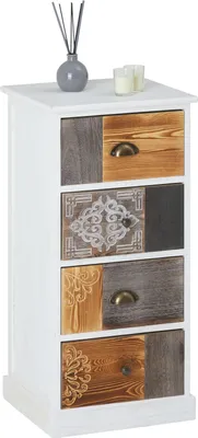 Produktbild von Kommode CARA mit 4 farbig verzierten Schubladen, Schubladenregal in Vintage Optik, kleines Shabby Standregal