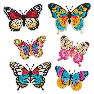 Schmetterling-Patches selbstklebend, 6 Stück, mehrfarbig, Polyester
