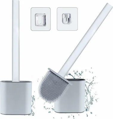 Obrázek produktu pro WC kartáč s hubicí (2 balení) - silikonový WC kartáč s dlouhou protiskluzovou plastovou rukojetí a rychleschnoucí hubicí (podlaha/stěna), koupelnová štětka s čistými silikonovými štětinami