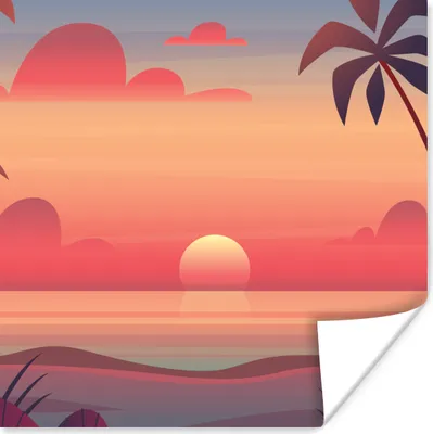 Produktbild von MuchoWow® Poster Sonne - Meer - Strand - Palme 75x75 cm - Wand Dekoration