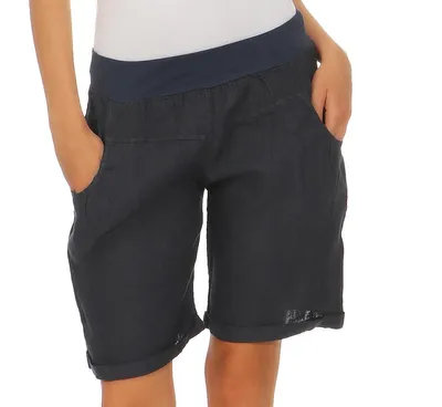 Produktbild von Bermuda Shorts Damen Leinenshorts kurze Hose Freizeithose 100% Leinen Shorts Uni Sommer Strand Art. 276 Dunkelblau XL