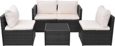 Produktbild von vidaXL 5-tlg. Garten-Lounge-Set mit Auflagen Poly Rattan Schwarz