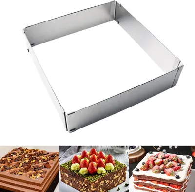 Produktbild von Verstellbarer Quadratischer Mousse-Ring, Rechteckiger Kuchenring Aus Edelstahl, Mousse-Kuchenschneider, 15-28cm Ausziehbare Backformen