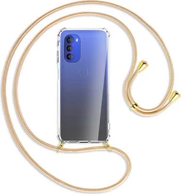 Produktbild von Handykette Backcover-Schutzhülle mit Band (Metall goldfarben) für Motorola Moto G51 5G - Goldkordel