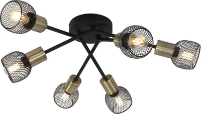 Produktbild von Globo Lighting Deckenleuchte Metall schwarz matt, Schirme aus Metallgeflecht, ø: 600mm, H: 180mm, exkl. 6x E14 40W 230V