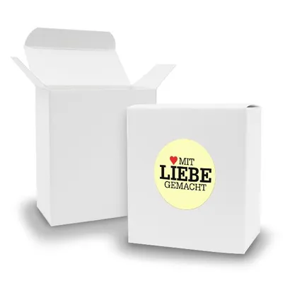 Produktbild von SET mit Liebe gemacht (Motiv8) 24x Faltschachtel Quader weiß  + Sticker