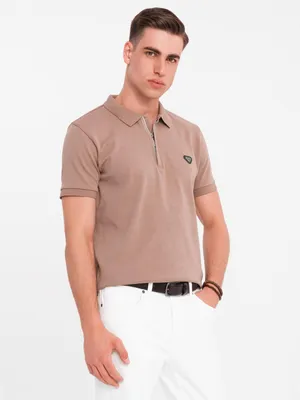 Obrázok produktu pre Ombre Clothing Pánske tričko s golierom Sonia svetlo hnedá M