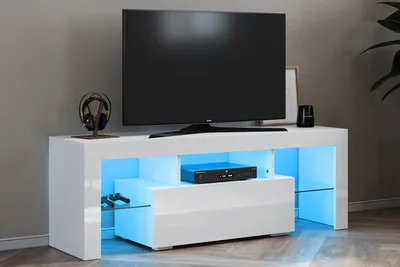 Produktbild von SONNI TV Lowboard Weiß Hochglanz Breite 130cm TV-Schränke mit LED-Beleuchtung