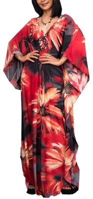 Zdjęcie produktu dla Solidchoice - Boho, kaftan, sukienka plażowa maxi z kwiatowym wzorem
