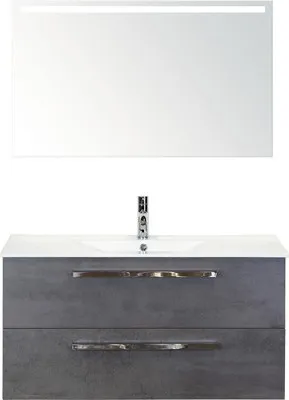 Produktbild von Badmöbel-Set Sanox Seville BxHxT 101 x 170 x 46 cm Frontfarbe beton anthrazit mit Waschtisch Keramik weiß und Waschtisch