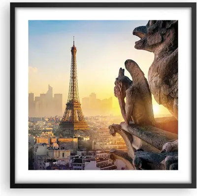 Produktbild von Gerahmtes Poster - Schwarzer Rahmen - Wasserspeier Turm Eiffel - 50x50 cm - Wand Bild - Wanddeko - Wandbilder - Kunstposter - Wandposter - Bilderrahmen - Bilder - Kunstdruck - P2BAC50x50-4633