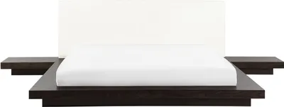 Produktbild von BELIANI Bett Weiß / Dunkle Esche Kunstleder und MDF-Platten Holzfurnier mit Lattenrost 180x200cm Nachttische Japanischer Stil Schlafzimmer Doppelbett