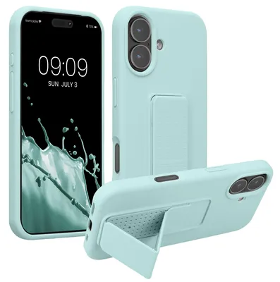 Produktbild von kwmobile Handyhülle für Apple iPhone 17 Hülle - TPU Silikon Case mit Fingerhalter und Stand - Schutzhülle Cover in Mintgrün
