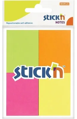 Produktbild von Bloček samolepicí Stick'n Hopax, 38x51 mm, 4 neonové barvy, 50 lístků