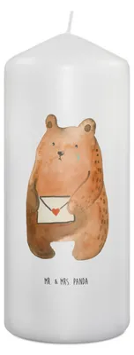 Produktbild von Mr. & Mrs. Panda Kerze Bär Vermissen 19 x 8 cm - Weiß - Geschenk, Freundin, Unglücklich Verliebt, Teddy, Stumpenkerze, Verreist, Reise, Erinnerungskerze, Bedruckte