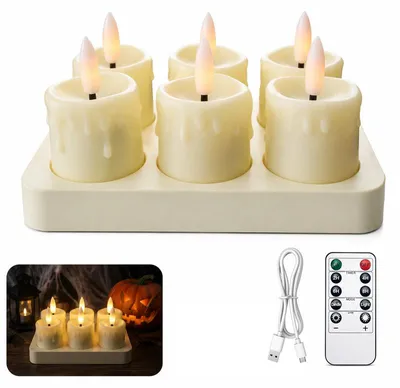 Produktbild von LED Teelichter 6 Stück, wiederaufladbar mit USB-C, Fernbedienung, Timer & flackernder Flamme, dimmbar, elektrische Teelicht-Kerzen für Deko