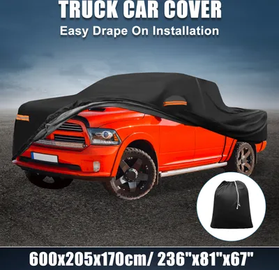 Produktbild von LKW Autoabdeckung für Dodg Ram Crew Cab 2019-2023 210D-PU Oxford Outdoor Voll LKW Autoabdeckung Wasserdicht für alle Wetterbedingungen mit Fahrertür Rei?verschluss Schwarz