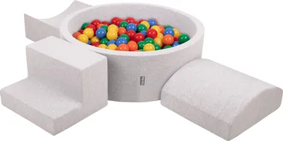 Immagine prodotto di Parco giochi in gommapiuma KiddyMoon con piscina di palline rotonde (300 palline), per il gioco dei bambini, percorsi ad ostacoli in piscina,  eu, grigio chiaro: giallo/verde/blu/rosso/arancio