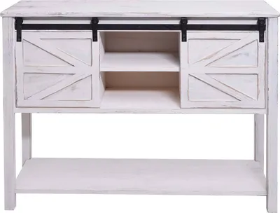 Immagine prodotto di Cassettiera HWC-D57, mobile credenza ad ante scorrevoli, effetto shabby vintage 81x102x34cm ~ bianco