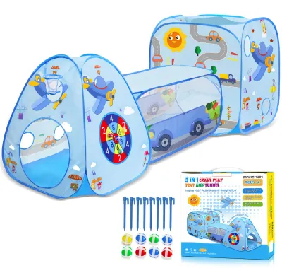 Productafbeelding van Kinderspeeltent 3-in-1, opklapbaar, met tunnel en bällebad, geschikt voor binnen en buiten