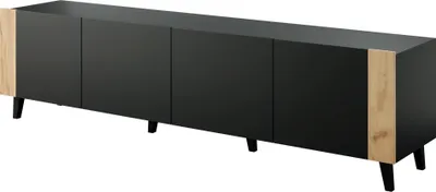 Produktbild von Fernsehschrank Faro Tv-Lowboard 200X52X42 Cm 4 Türiger Wohnzimmerschrank Schwarz/Craft Eiche