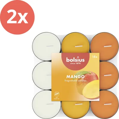 Obrázek produktu pro Bolsius - Vonné čajové svíčky - 18 kusů v balení - Mango - Cenově výhodné balení - 36 kusů - 2 balení
