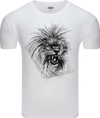 Produktbild von Diarbo Herren T-Shirt mit Aufdruck Wildtierporträts Skizze des Löwen Weiß Gr.XXL