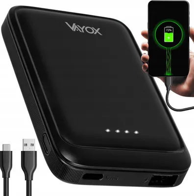 Zdjęcie produktu dla Vayox Powerbank VA0339 | 5000 mAh | Wejście USB-C | Wyjście USB-A + USB-C 5V 2.1A | Czarny
