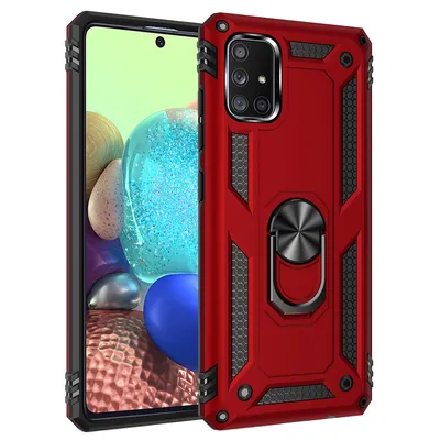 Obrázek produktu pro Ochranné pouzdro pro Samsung A71 5G, dvouvrstvé robustní vojenské testované pouzdro proti pádu se stojanem na prsten pro Samsung Galaxy A71 5G červené