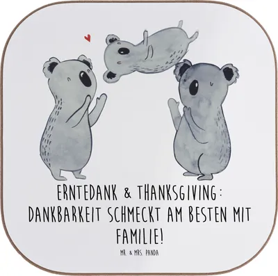 Produktbild von Mr. & Mrs. Panda Holzuntersetzer Erntedankfest & Thanksgiving - Weiß - Geschenk, Gemeinschaft, Geschenke, Tassenuntersetzer, emotionale, Familie, Erntedank, Feiern