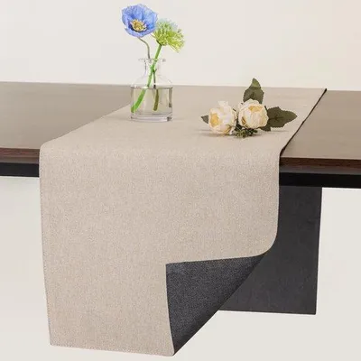 Produktbild von Doppeltes Leinentischlaken - wasserbeständig - zeitlos - Einzelstück - Mokkafarbe - 100 % Baumwolle - 30 x 140 cm