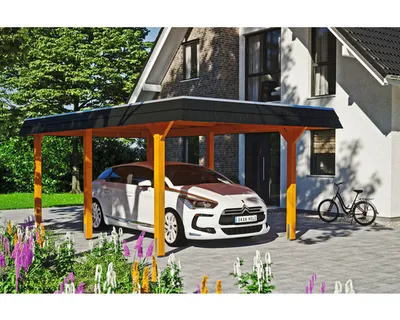 Produktbild von Einzelcarport SKAN HOLZ Wendland schwarze Blende inkl. Pfostenanker 362 x 628 cm eiche hell